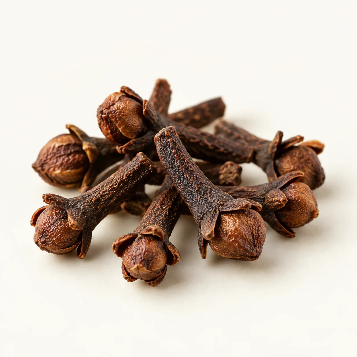 Whole cloves arranged in a premium editorial still life