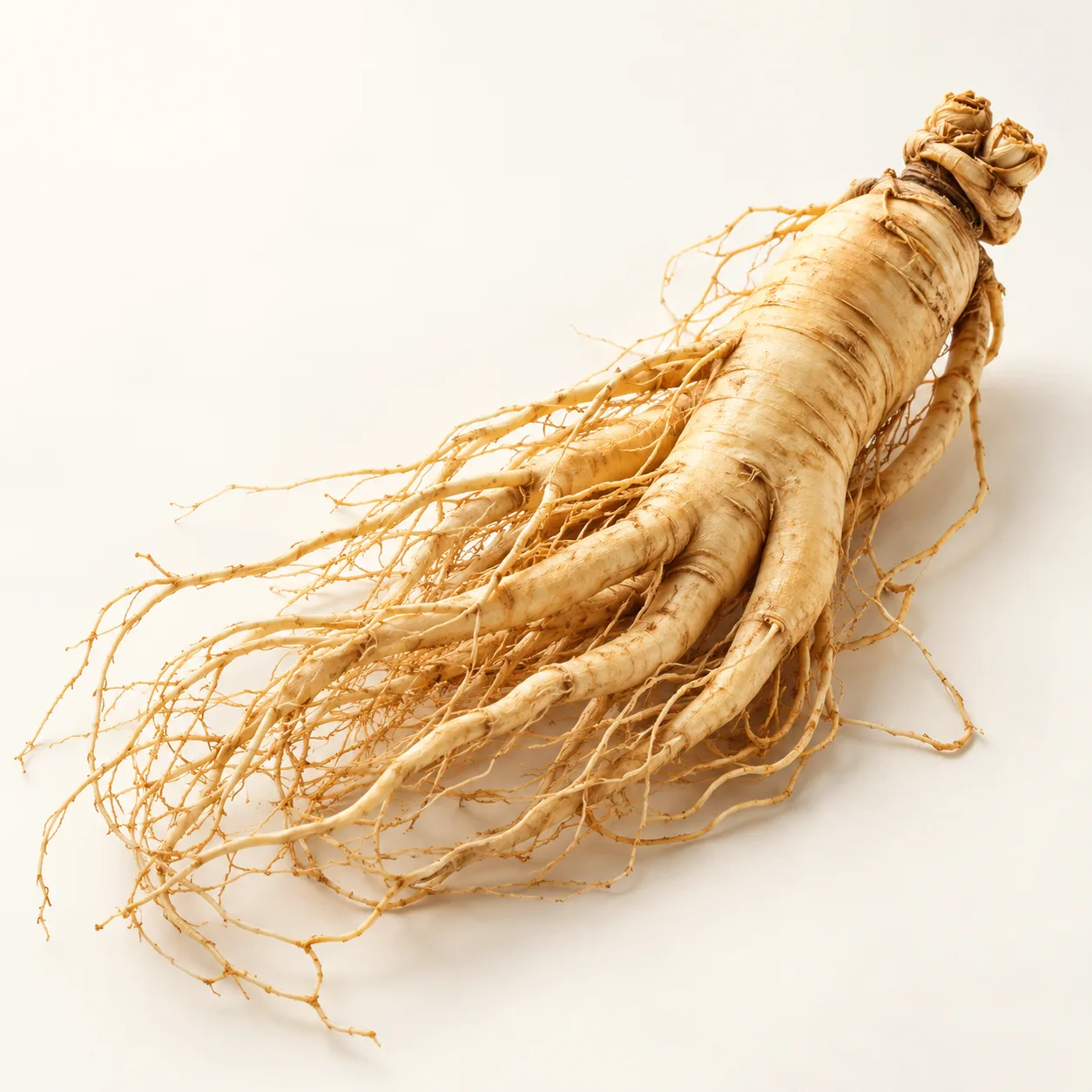 Korean ginseng arranged in a premium editorial still life